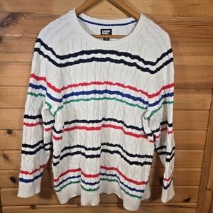 Lands End Drifter Cable Knit Pullover Sweater Cotton Striped White Womens 1X